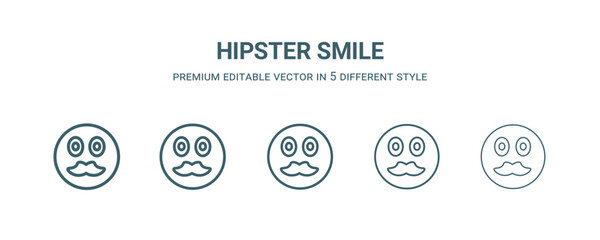 hipster smile icon in 5 different style. Thin, light, regular, bold, black hipster smile icon isolated on white background.