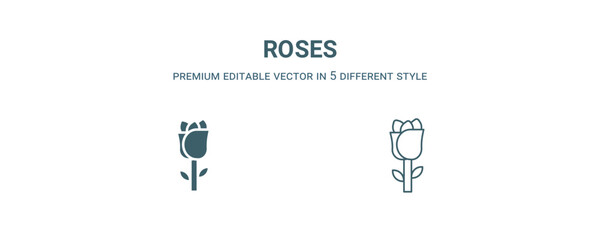 roses icon. Filled and line roses icon from nature collection. Outline vector isolated on white background. Editable roses symbol
