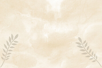 Neutral watercolor background texture with leaves