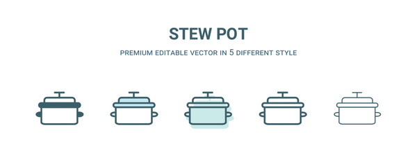 stew pot icon in 5 different style. Outline, filled, two color, thin stew pot icon isolated on white background. Editable vector can be used web and mobile