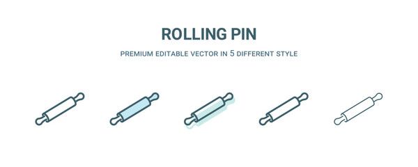 rolling pin icon in 5 different style. Outline, filled, two color, thin rolling pin icon isolated on white background. Editable vector can be used web and mobile