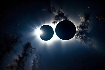Obraz premium Fantastic landscape two full moon in dark sky
