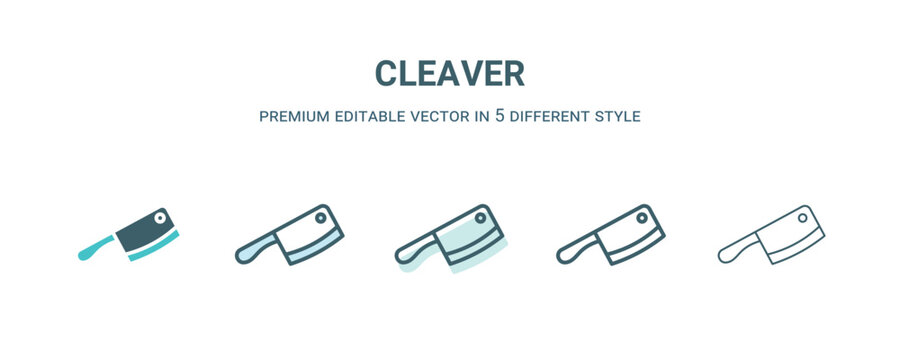 cleaver icon in 5 different style. Outline, filled, two color, thin cleaver icon isolated on white background. Editable vector can be used web and mobile