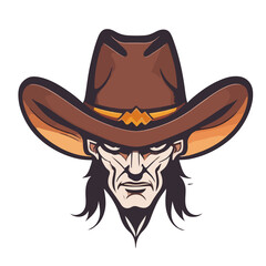  Illustration of a cowboy head, representing the spirit of the country and rodeo culture.  distinctive hat and portrays the essence of a sheriff, capturing a horse rider