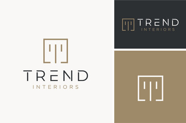 Square Initial Letter T Line Art Square Modern for Trend Fashion or Trendy Interior Designer Brand logo design