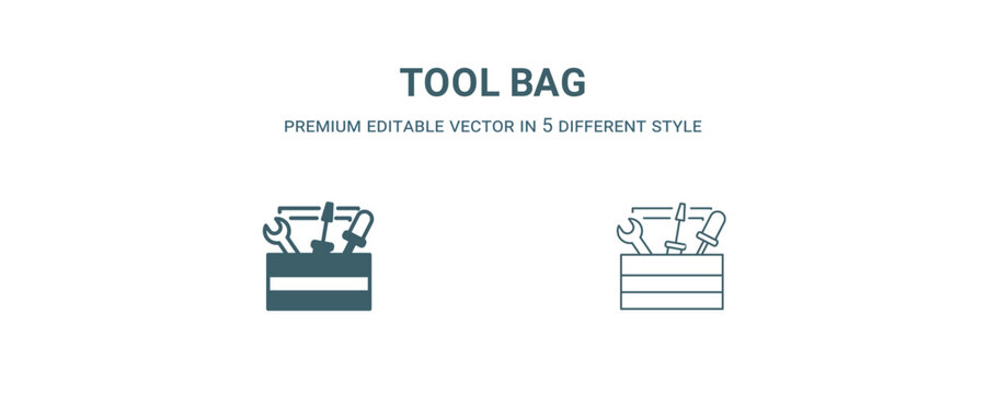 tool bag icon. Thin line tool bag icon from construction collection. Outline vector isolated on white background. Editable tool bag symbol can be used web and mobile