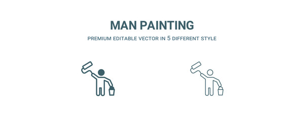 man painting icon. Thin line man painting icon from construction collection. Outline vector isolated on white background. Editable man painting symbol can be used web and mobile
