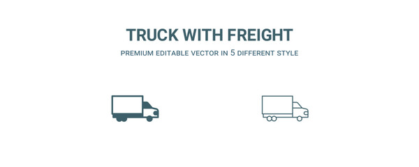 truck with freight icon. Thin line truck with freight icon from construction collection. Outline vector isolated on white background. Editable truck with freight symbol can be used web and mobile