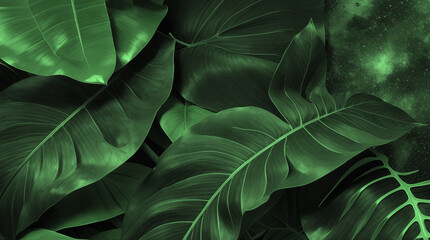 TROPICAL FOLLIAGE AND LEAVES - EMERALD GREEN