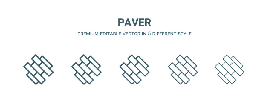 paver icon in 5 different style.Thin, light, regular, bold, black paver icon isolated on white background. Editable vector