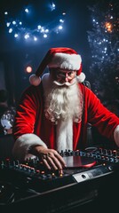 Jolly DJ Vibes: Santa Claus Spinning Tunes at a Christmas-Themed Club Night.