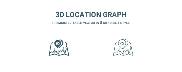 3d location graph icon. Filled and line 3d location graph icon from business and analytics collection. Outline vector isolated on white background. Editable 3d location graph symbol