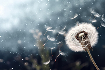 Close-up of a dandelion in the wind
