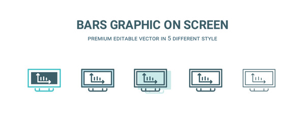 bars graphic on screen icon in 5 different style. Outline, filled, two color, thin bars graphic on screen icon isolated on white background. Editable vector can be used web and mobile