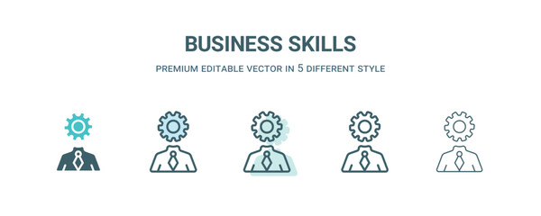 business skills icon in 5 different style. Outline, filled, two color, thin business skills icon isolated on white background. Editable vector can be used web and mobile
