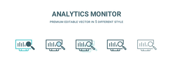 Fototapeta premium analytics monitor icon in 5 different style. Outline, filled, two color, thin analytics monitor icon isolated on white background. Editable vector can be used web and mobile