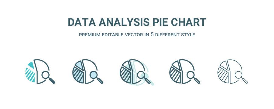 data analysis pie chart icon in 5 different style. Outline, filled, two color, thin data analysis pie chart icon isolated on white background. Editable vector can be used web and mobile