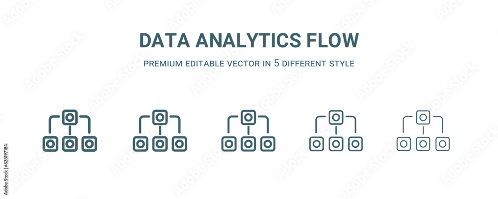 Wall mural data analytics flow icon in 5 different style. thin, light, regular, bold, black data analytics flow