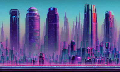 Obraz na płótnie Canvas Urban Dreamscape: Surreal AI Art Transforms Cityscapes into Otherworldly Realms. Experience Captivating Urban Landscapes Enhanced by Generative AI and Vibrant Colors! 🏙️🎨 #StockPhotography