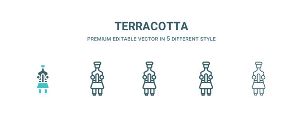 terracotta icon in 5 different style. Outline, filled, two color, thin terracotta icon isolated on white background. Editable vector can be used web and mobile