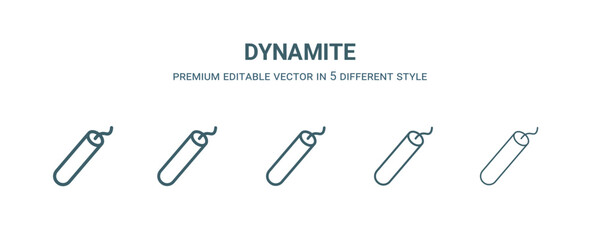 dynamite icon in 5 different style. Thin, light, regular, bold, black dynamite icon isolated on white background.