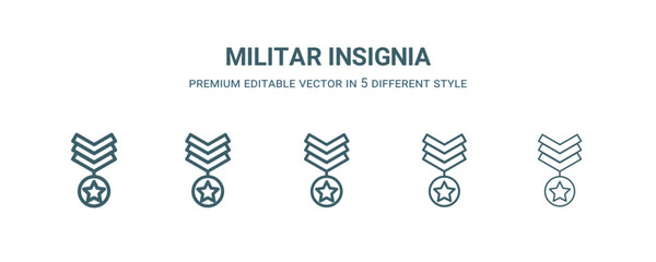 militar insignia icon in 5 different style. Thin, light, regular, bold, black militar insignia icon isolated on white background.