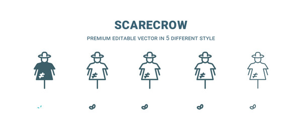 scarecrow icon in 5 different style. Outline, filled, two color, thin scarecrow icon isolated on white background. Editable vector can be used web and mobile