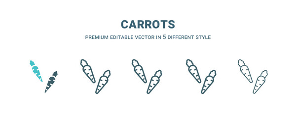 carrots icon in 5 different style. Outline, filled, two color, thin carrots icon isolated on white background. Editable vector can be used web and mobile