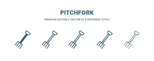 pitchfork icon in 5 different style. Outline, filled, two color, thin pitchfork icon isolated on white background. Editable vector can be used web and mobile