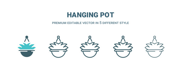 hanging pot icon in 5 different style. Outline, filled, two color, thin hanging pot icon isolated on white background. Editable vector can be used web and mobile