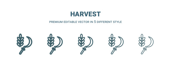 harvest icon in 5 different style. Thin, light, regular, bold, black harvest icon isolated on white background.