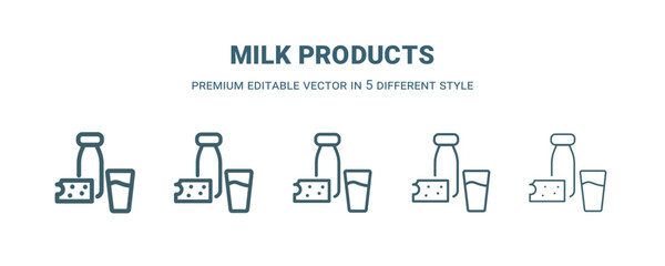 milk products icon in 5 different style. Thin, light, regular, bold, black milk products icon isolated on white background.