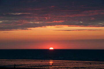 Sunset over the sea at Cabourg Normandy France