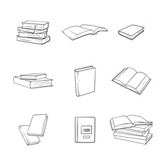 Set of books in hand drawn design for literacy or book day template design