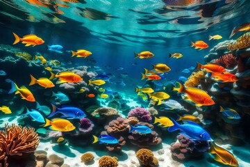 Fototapeta na wymiar An underwater paradise, vibrant coral reefs teeming with an abundance of marine life