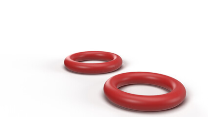 3d Red Rings with Shadow on White Background