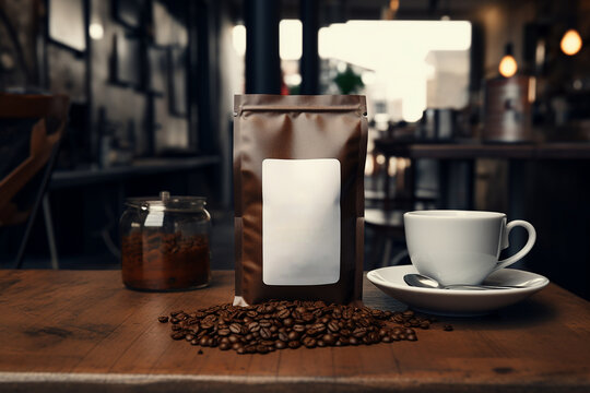 Brown Foil Coffee Bag Packaging Mockup For Coffee Branding - Coffee Shop Branding Mockup - Cafe - Coffee Branding 