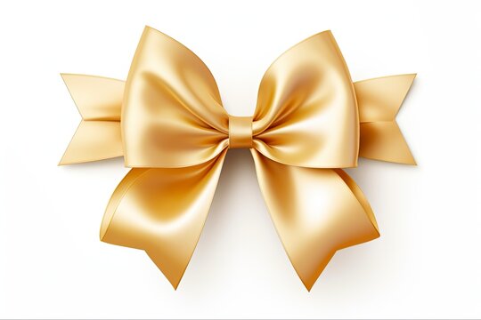 Christmas Gift Wrapping Gold Ribbon with White Satin Bow. Perfect Holiday Present or Celebration Decoration in Luxurious Gold Tones: Generative AI