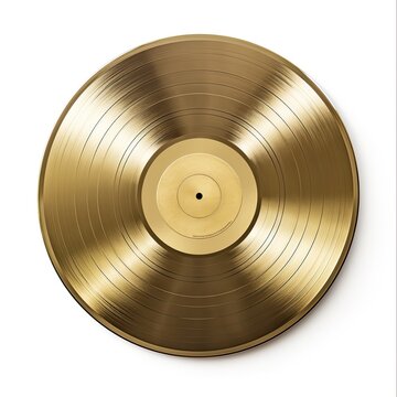 Golden Vinyl Record: Realistic LP with Disco Melody Isolated on White Popular Background: Generative AI