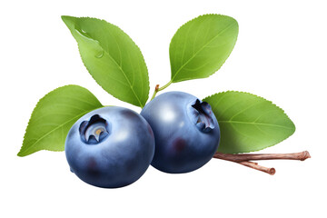 Blueberry with leaves and branch isolated on transparent background , generative ai