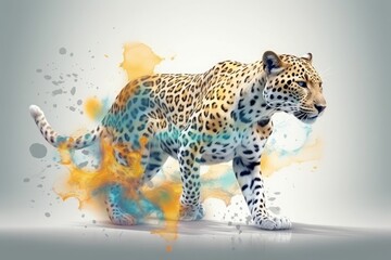 Painting of leopard with a splash, in the style of light and color effects. Generative AI.