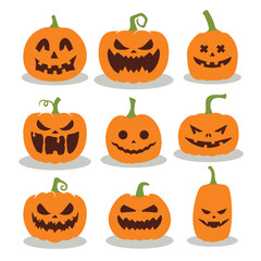 Halloween pumpkin with happy face. Vector cartoon Illustration.