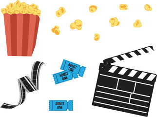 Fototapeta na wymiar Movie Theater Themed Vector Graphic Elements. For digital and print use. For flyers, cards, social media graphics, and more.