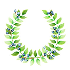 Watercolor olive branch wreath. Hand drawn natural vector frame.