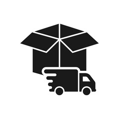 Box and truck. Package delivery flat icon isolated on white background. Vector illustration