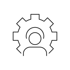 Man and gear. Human development, engineer line icon isolated on white background. Vector illustration