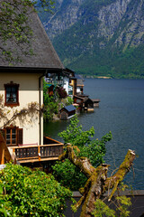 Naklejka premium Hallstatt old town and Hallstatter See lake in Upper Austria. Hallstatt is a village in the Salzkammergut region near Salzburg in Austria.