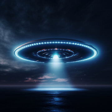 mysterious UFO in dark blue color with an original and futuristic shape for avatar 4k