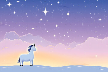 Fototapeta premium kid drawing,simple unicorn and stars,minimal flat cartoon.GenerativeAI.