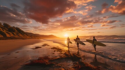 man and friend Surfers with boards swimming in ocean. 